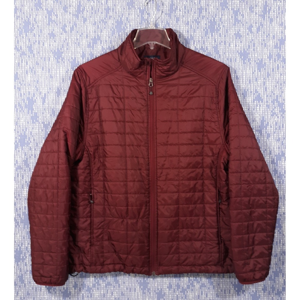 Lands' End Puffer Jacket Mens L 42-44 Maroon Red Full Zip